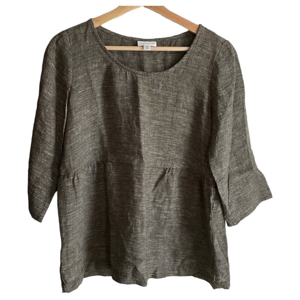 Pure Jill Gray 100% Linen Short Sleeve Top/Shirt/Blouse SZ XS